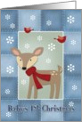 Baby’s First Christmas, Whimsical Deer Patchwork Quilt card