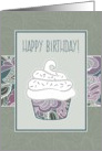 Happy Birthday Cupcake in Sage & Blush Abstract Garden Pattern card