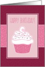 Happy Birthday Cupcake in Pink Leafy Pattern card