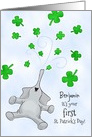 Custom Name Baby’s First St. Patrick’s Day, Elephant & Shamrocks card