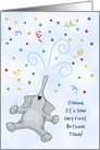 Custom Name First Birthday with Joyful Elephant card