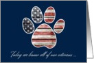 Veterans Day, Military Dog Paw Print & American Flag card