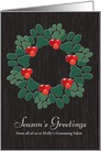 Customizable Seasons Greetings from Groomer with Paw Print Wreath card