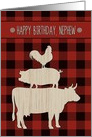 Birthday for Nephew with Red Buffalo Plaid and Farm Animals card