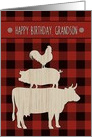 Birthday for Grandson with Red Buffalo Plaid and Farm Animals card