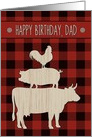 Birthday for Dad with Red Buffalo Plaid and Farm Animals card