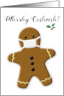 Funny Pandemic Gingerbread Man with Face Mask Muffled Merry Christmas card