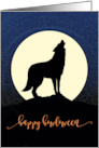Happy Howloween, Baying Wolf with Full Moon Halloween card