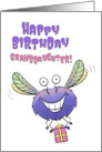 Happy Birthday Granddaughter Cute Flying Monster with Gift card