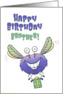 Happy Birthday Brother Cute Flying Monster with Gift card