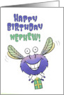 Happy Birthday Nephew Cute Flying Monster with Gift card