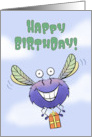 Happy Birthday Cute Flying Monster with Gift card