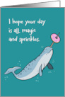 Cute Narwhal with Sprinkle Donut Birthday card