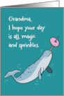 Grandma Birthday with Cute Narwhal and Sprinkle Donut card