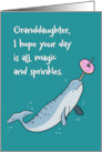 Granddaughter Birthday with Cute Narwhal and Sprinkle Donut card