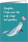 Daughter Birthday with Cute Narwhal and Sprinkle Donut card