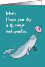 Mom Birthday with Cute Narwhal and Sprinkle Donut card