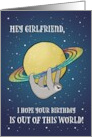 Out of This World Sloth and Saturn Birthday for Girlfriend card