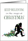 Keep Believing in the Magic of Christmas Bigfoot with Tree Lights card