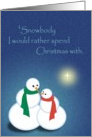 Christmas Snowman and Snow Woman with Scarf, Love, Romance card