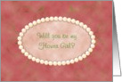 Will You Be My Flower Girl? Pearls on Mauve Parchment Green Swirls card