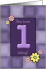1st Birthday, Purple Patchwork Quilt card