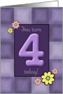 4th Birthday, Purple Patchwork Quilt card