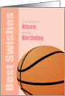 Niece Birthday Card, Best Wishes/Swishes, Basketball card