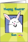 Happy Easter Son, White Bunny with Colorful Jellybeans card