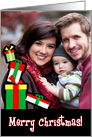 Merry Christmas, Customizable Photo Card with Stacked Gifts card