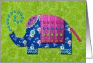 Fabric & Buttons Colorful Indian Elephant Blank Note Card
