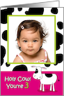 Holy Cow, You’re 3 Pink, Lime Customizable Photo Card