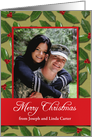 Merry Christmas, Holly Berries Customizable Photo Card