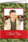 Thank You for Gift, Christmas Holly Berries Customizable Photo Card