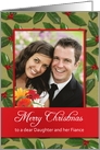 Daughter & Fiance Christmas Photo Card with Holly Berries card