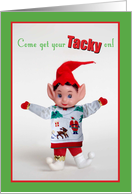 Tacky Christmas Sweater Party Invitation with Funny Elf card