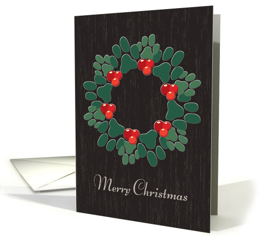 Merry Christmas Pet Paw Print Wreath card (1009077)