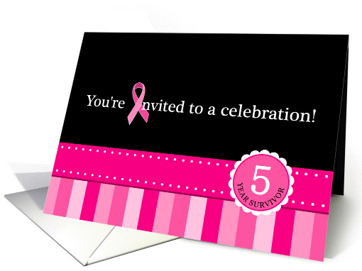 5 Year Cancer Free Celebration Pink Ribbon Party Invitation card
