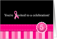 5 Year Cancer Free Celebration Pink Ribbon Party Invitation card