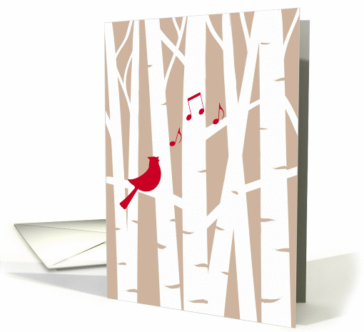 Joyful Song at Christmas, Cardinal Redbird in Birch Trees card