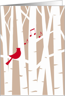 Joyful Song at Christmas, Cardinal Redbird in Birch Trees card