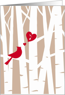 Valentine’s Day Love Song with Red Cardinal in Birch Trees card
