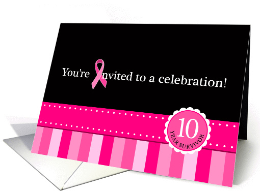 10 Year Cancer-Free Celebration Pink Ribbon Party Invitation card