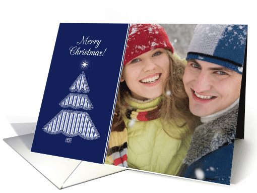 Customizable Christmas Photo Card with Blue Graphic Tree card