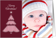 Customizable Christmas Photo Card with Red Graphic Tree card