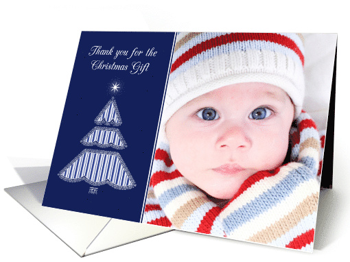 Christmas Gift Thank You Photo Card, Blue Graphic Tree card (1314234)