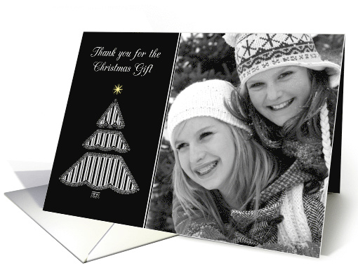 Christmas Gift Thank You Photo Card, Black Graphic Tree card (1314236)