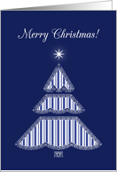 Merry Christmas Blue Lace and Stripes Holiday Tree card
