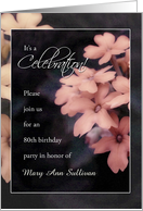 80th Birthday Celebration Personalized Invitation with Peach Flowers card