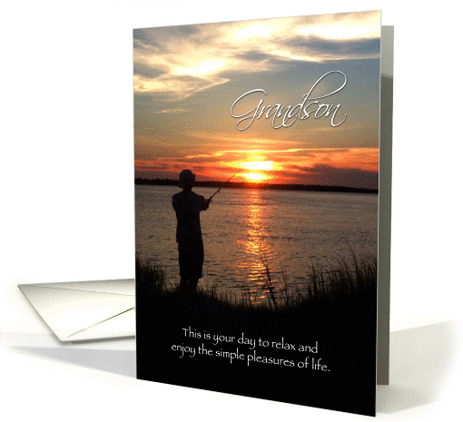 Grandson Birthday, Sunset Fishing Silhouette card (1322952)